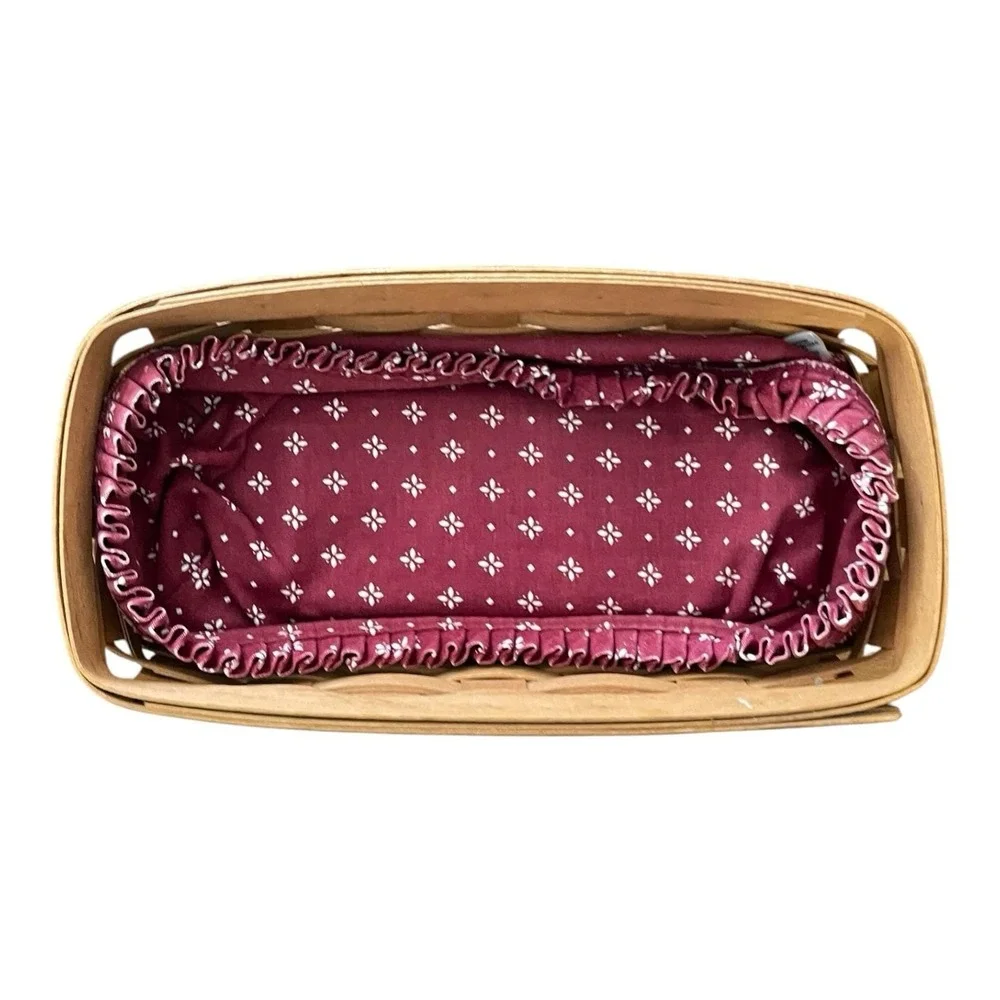 Longaberger Bread Basket with Burgundy Liner & Pottery Warming Brick #30074